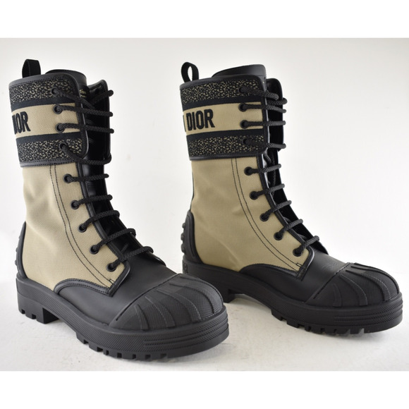 Dior D-Major Black Taupe Logo Military Combat Lace Up Tie Ankle Boots 38.5 - Picture 4 of 16